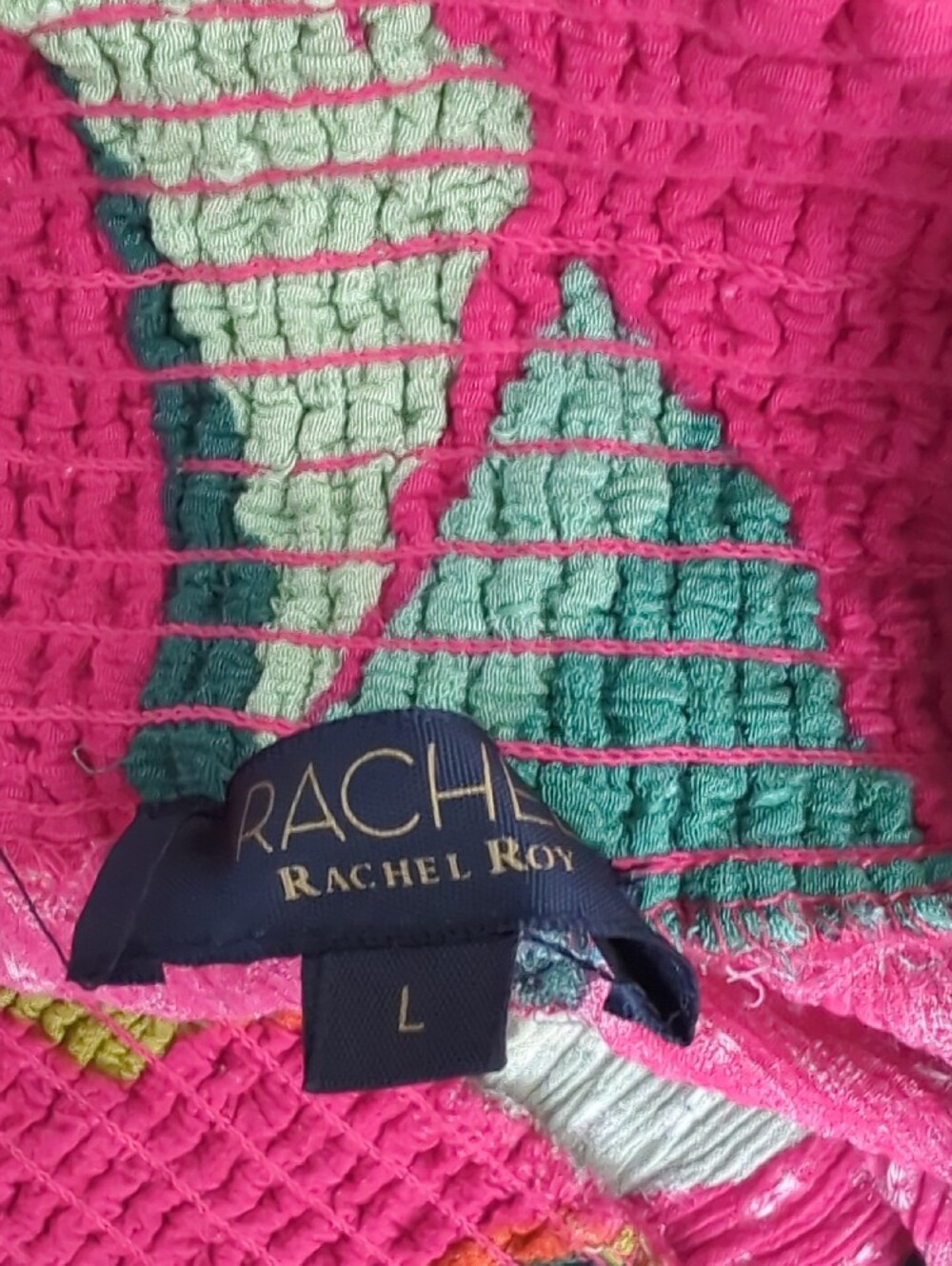 RACHEL Rachel Roy Tropical Hot Pink Smocked Wide-Leg Pants With Palm Pattern - Picture 3 of 8